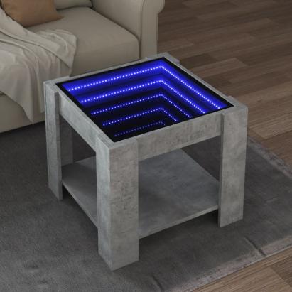 Măsuță de cafea cu LED, gri beton, 53x53x45 cm, lemn prelucrat GartenMobel Dekor