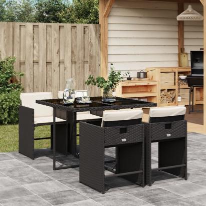 Set mobilier de grădină cu perne, 5 piese, negru, poliratan GartenMobel Dekor