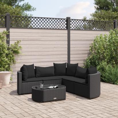 Set mobilier de grădină cu perne, 6 piese, negru, poliratan GartenMobel Dekor