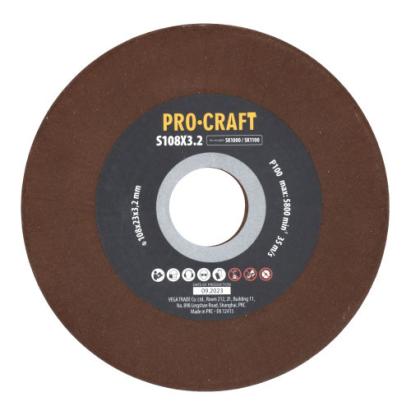 Disc de ascutit pentru ascutitor cu lant S108x23x3.2 GRANULATIE P100, NUMAR ROTATII 5800 RPM PROCRAFT Innovative ReliableTools