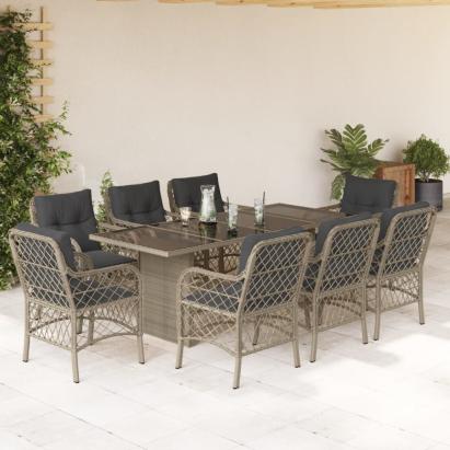Set mobilier grădină cu perne, 9 piese, gri deschis, poliratan GartenMobel Dekor
