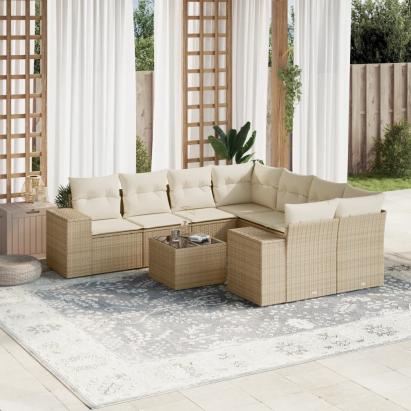 Set canapele de grădină, 9 piese, cu perne, bej, poliratan GartenMobel Dekor