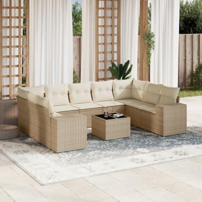 Set canapele de grădină cu perne, 10 piese, bej, poliratan GartenMobel Dekor
