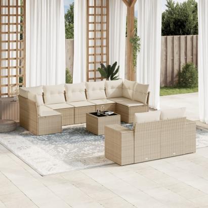 Set canapele de grădină cu perne, 10 piese, bej, poliratan GartenMobel Dekor