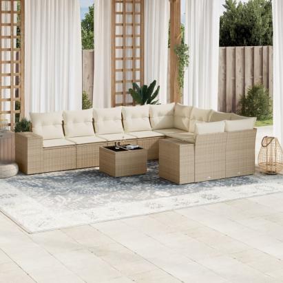 Set canapele de grădină cu perne, 10 piese, bej, poliratan GartenMobel Dekor