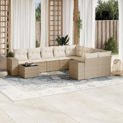 Set canapele de grădină cu perne, 10 piese, bej, poliratan GartenMobel Dekor