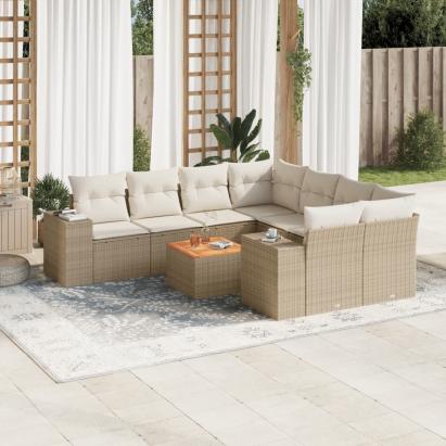 Set canapele de grădină, 9 piese, cu perne, bej, poliratan GartenMobel Dekor