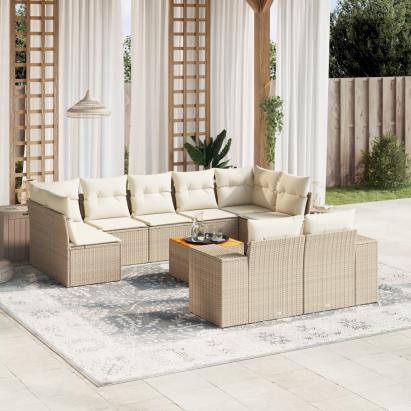 Set canapele de grădină cu perne, 10 piese, bej, poliratan GartenMobel Dekor
