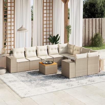 Set canapele de grădină cu perne, 10 piese, bej, poliratan GartenMobel Dekor