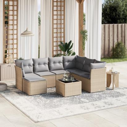 Set canapele de grădină, 8 piese, cu perne, bej, poliratan GartenMobel Dekor