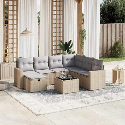 Set canapele de grădină, 8 piese, cu perne, bej, poliratan GartenMobel Dekor