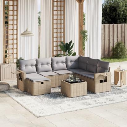 Set canapele de grădină, 8 piese, cu perne, bej, poliratan GartenMobel Dekor