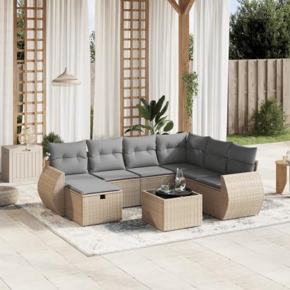 Set canapele de grădină, 8 piese, cu perne, bej, poliratan GartenMobel Dekor