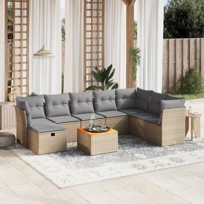 Set canapele de grădină, 9 piese, cu perne, bej, poliratan GartenMobel Dekor