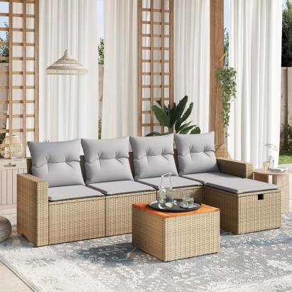 Set canapele de grădină, 6 piese, cu perne, bej, poliratan GartenMobel Dekor