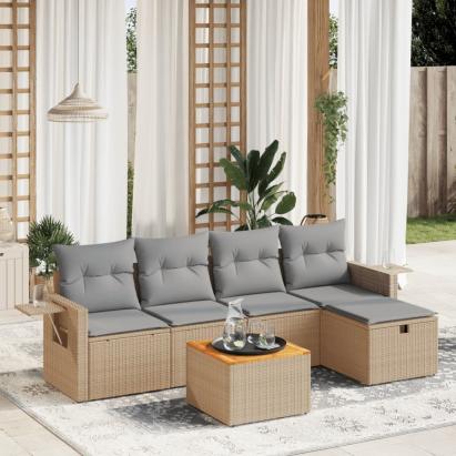 Set canapele de grădină, 6 piese, cu perne, bej, poliratan GartenMobel Dekor