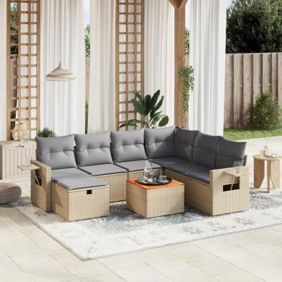 Set canapele de grădină, 8 piese, cu perne, bej, poliratan GartenMobel Dekor