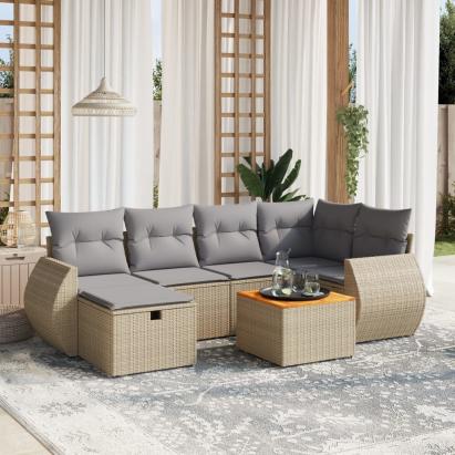 Set canapele de grădină, 7 piese, cu perne, bej, poliratan GartenMobel Dekor