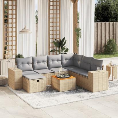 Set canapele de grădină, 8 piese, cu perne, bej, poliratan GartenMobel Dekor