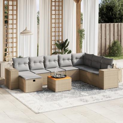 Set canapele de grădină, 9 piese, cu perne, bej, poliratan GartenMobel Dekor