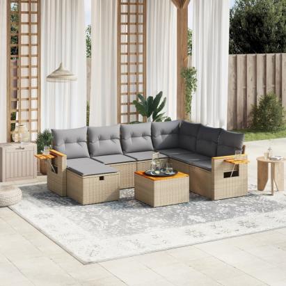 Set canapele de grădină, 8 piese, cu perne, bej, poliratan GartenMobel Dekor