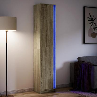 Dulap înalt cu LED stejar sonoma 41,5x32,5x200cm lemn prelucrat GartenMobel Dekor