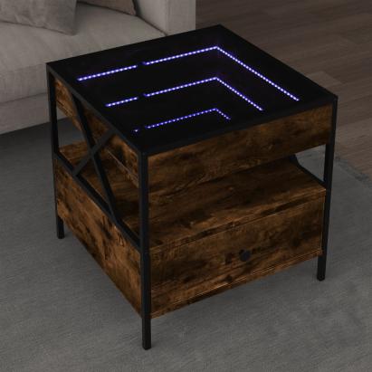 Măsuță de cafea cu LED infinity, stejar fumuriu, 50x50x51 cm GartenMobel Dekor