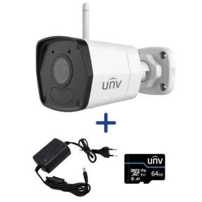 Sistem supraveghere o camera UNV Wi-Fi 2MP Smart IR 30m microfon, sursa 12V, card memorie 64GB SafetyGuard Surveillance