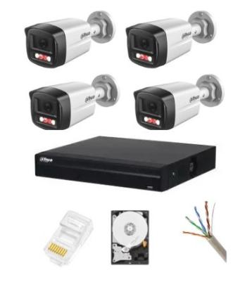 Sistem supraveghere complet Dahua 4 camere IP 4 MP Dual Light IR 30m WL 30m Microfon NVR 4 canale HDD si accesorii instalare incluse SafetyGuard Surveillance