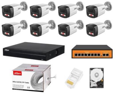 Sistem supraveghere complet Dahua 8 camere IP 4MP Dual Light 30m Microfon NVR 8 canale HDD si accesorii instalare incluse SafetyGuard Surveillance