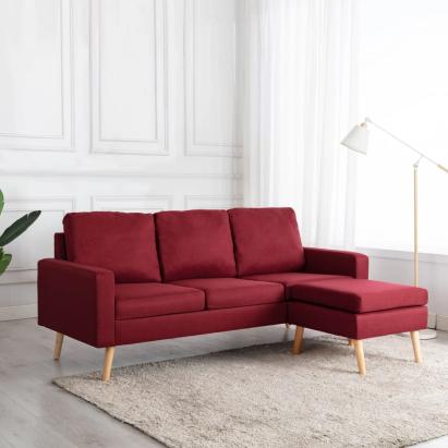 Canapea cu 3 locuri și taburet, roșu vin, material textil GartenMobel Dekor
