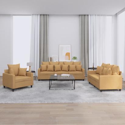 Set de canapele cu perne, 3 piese, maro, catifea GartenMobel Dekor