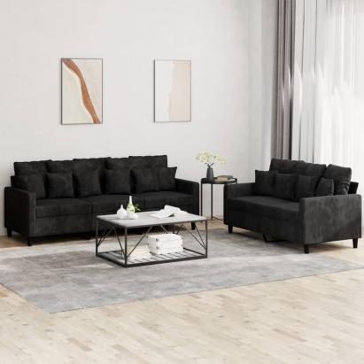 Set de canapele cu perne, 2 piese, negru, catifea GartenMobel Dekor