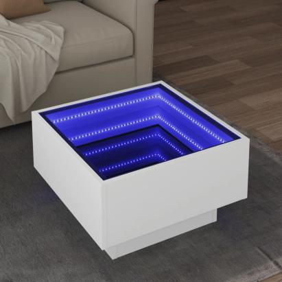 Măsuță de cafea cu LED, alb, 50x50x30 cm, lemn prelucrat GartenMobel Dekor