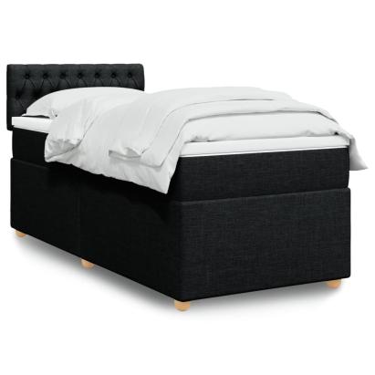 Pat box spring cu saltea, negru, 100x200 cm, textil GartenMobel Dekor
