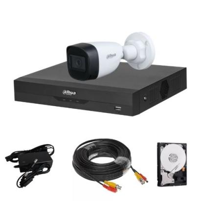 Kit supraveghere 1 camera 2MP, lentila 2.8mm, IR 30m, DVR  4 canale, 5MP, 1 x HDD, accesorii SafetyGuard Surveillance