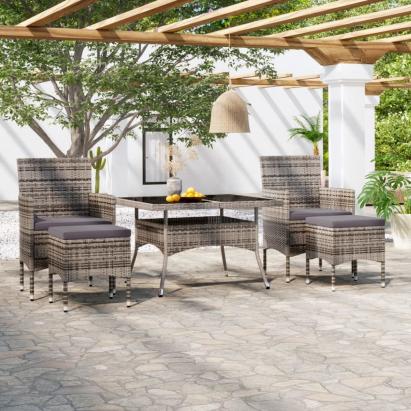 Set mobilier grădină, 5 piese, gri, poliratan/sticlă tratată GartenMobel Dekor