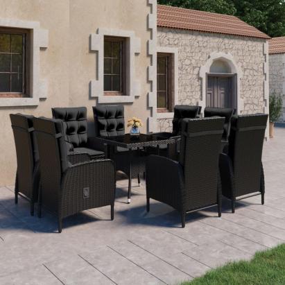 Set mobilier grădină, 9 piese, negru, poliratan, lemn acacia GartenMobel Dekor