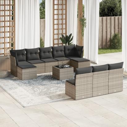 Set canapele de grădină cu perne, 11 piese, gri, poliratan GartenMobel Dekor