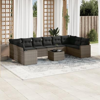 Set canapele de grădină cu perne, 11 piese, gri, poliratan GartenMobel Dekor