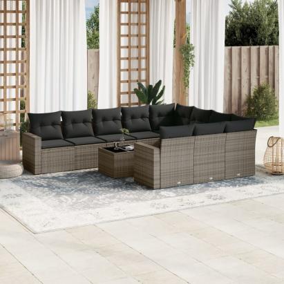 Set canapele de grădină cu perne, 11 piese, gri, poliratan GartenMobel Dekor