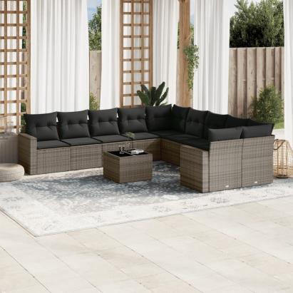 Set canapele de grădină cu perne, 11 piese, gri, poliratan GartenMobel Dekor