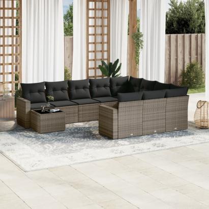 Set canapele de grădină cu perne, 11 piese, gri, poliratan GartenMobel Dekor