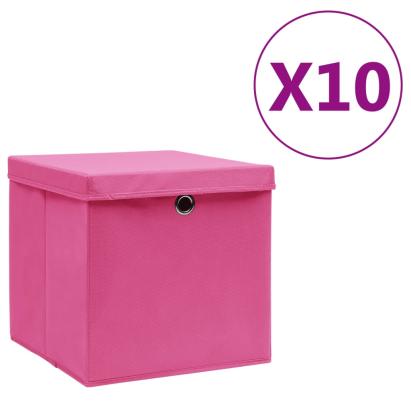 Cutii depozitare cu capace, 10 buc., roz, 28x28x28 cm GartenMobel Dekor