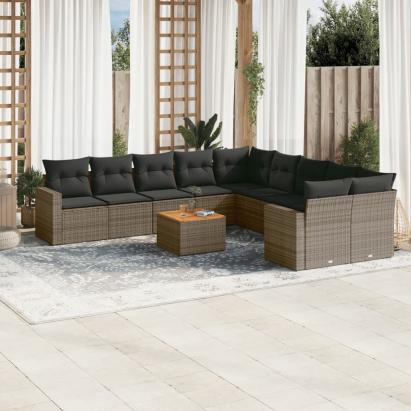 Set canapele de grădină cu perne, 11 piese, gri, poliratan GartenMobel Dekor