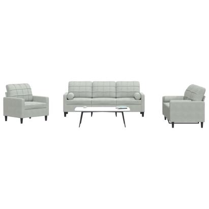 Set de canapele cu perne, 3 piese, gri deschis, catifea GartenMobel Dekor