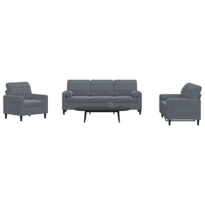 Set de canapele cu perne/rulouri, 3 piese, gri închis, catifea GartenMobel Dekor