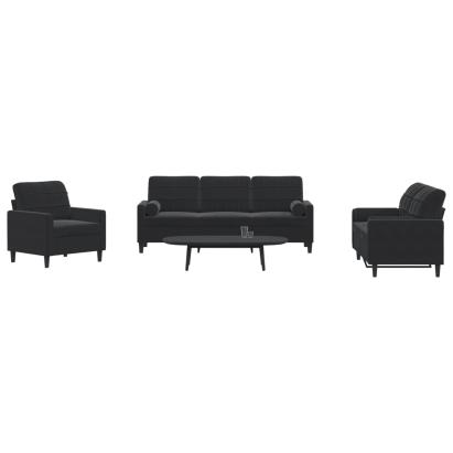 Set de canapele cu perne/rulouri, 3 piese, negru, catifea GartenMobel Dekor