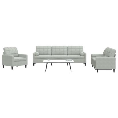Set de canapele cu perne, 3 piese, gri deschis, catifea GartenMobel Dekor
