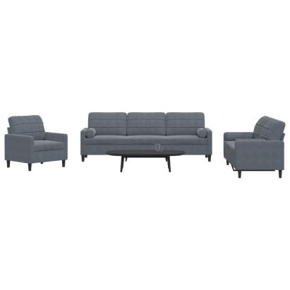 Set de canapele cu perne/rulouri, 3 piese, gri închis, catifea GartenMobel Dekor